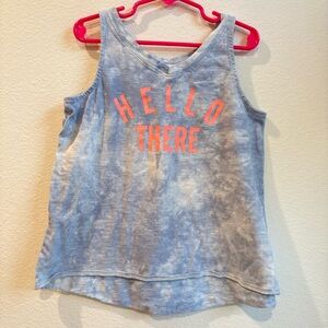 Old Navy Girls Blue Tie Dye "Hello There" Tank Top Size S (6-7)